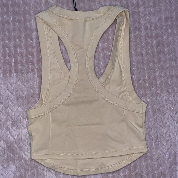 WeWoreWhat Womens Beige Cotton Jersey Crop Scooped Tank - Picture 3 of 4